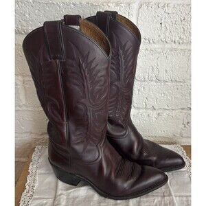 Vintage Tony Lama Cowboy Boots 7.5 EE Burgundy Lonestar Calf Skin Western 1990s